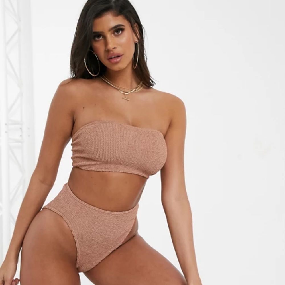 Asos Rose Mink High Waist Crinkle Bikini Bottoms